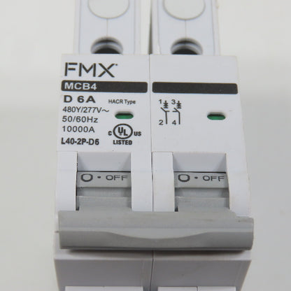 FMX L40-2P-D6 MCB4 C 6A Two 2-Pole Circuit Breaker 480/277VAC (Clean)