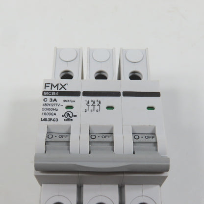 FMX L40-3P-C3 MCB4 C 3A Three 3-Pole Circuit Breaker 480/277VAC (Clean)