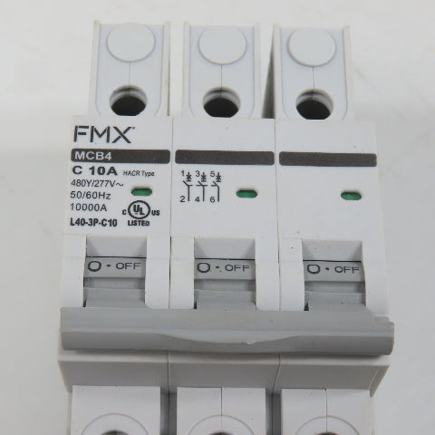 FMX L40-3P-C10 MCB4 C 10A Three 3-Pole Circuit Breaker 480/277VAC (Clean)