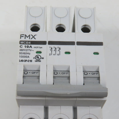 FMX L40-3P-C10 MCB4 C 10A Three 3-Pole Circuit Breaker 480/277VAC (Clean)