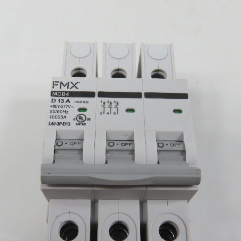 FMX L40-3P-C13 MCB4 C 13A Three 3-Pole Circuit Breaker 480/277VAC (Clean)