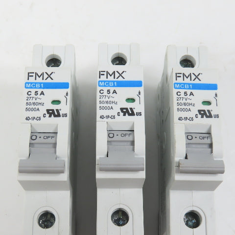 FMX 4D-1P-C5 MCB1 C 5A Single 1-Pole Circuit Breaker 277VAC Lot Of 3 (Clean)