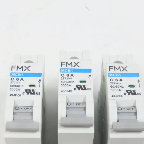 FMX 4D-1P-C6 MCB1 C 6A Single 1-Pole Circuit Breaker 277VAC Lot Of 3 (Clean)