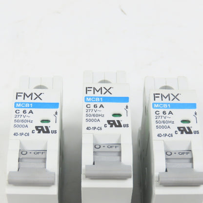 FMX 4D-1P-C6 MCB1 C 6A Single 1-Pole Circuit Breaker 277VAC Lot Of 3 (Clean)