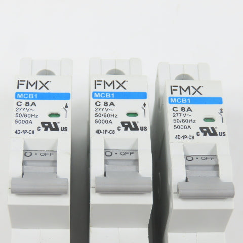 FMX 4D-1P-C8 MCB1 C 8A Single 1-Pole Circuit Breaker 277VAC Lot Of 3 (Clean)