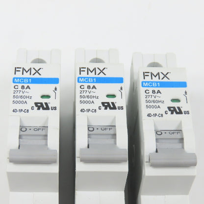 FMX 4D-1P-C8 MCB1 C 8A Single 1-Pole Circuit Breaker 277VAC Lot Of 3 (Clean)