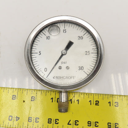 Ashcroft 0-30 PSI Bottom Port Stainless Steel Pressure Gauge 1/4"NPT 4" Filled