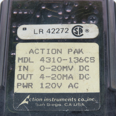 Action Instruments MDL 4310-136CS Action Pak 120V Signal Conditioner 4-20MA