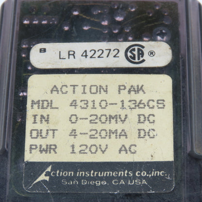 Action Instruments MDL 4310-136CS Action Pak 120V Signal Conditioner 4-20MA