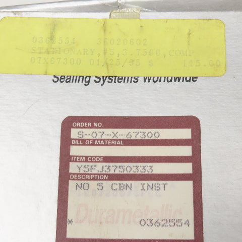 Durametallic 07X67300 Stationary Seal No 5 CBN INST 3.7500 Carbon