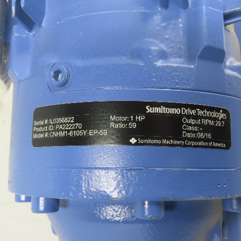 Sumitomo CNHM1-6105Y-EP-59 59:1 Ratio Gear Motor 29.7RPM 1HP 3Ph 230/460V