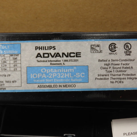 Philips Advance IOPA-2P32HL-SC Instant Start Electronic Ballast 120-277V Box/20
