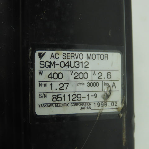 Yaskawa SGM-04U312 1.27Nm AC Servo Motor 200V 2.6A 400W 1.27NM 3000RPM