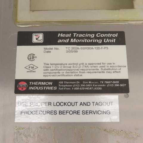 Thermon TC 202A-SSR30A-120-F-P3 Heat Tracing Control & Monitoring Unit 120VAC