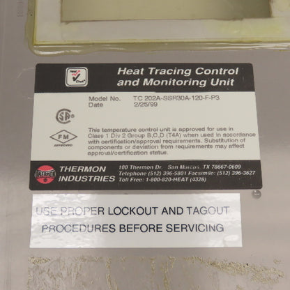 Thermon TC 202A-SSR30A-120-F-P3 Heat Tracing Control & Monitoring Unit 120VAC
