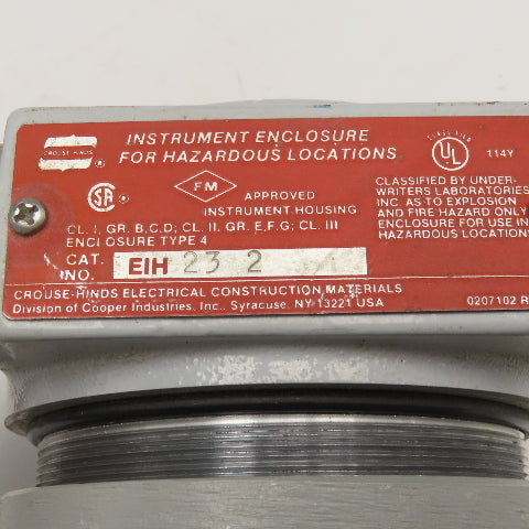 Crouse Hinds EIH 23 2 Model FID Flame Detector In HAZ LOC Enclosure
