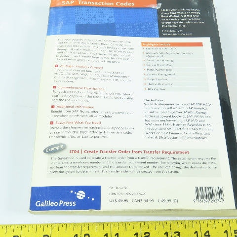 SAP ERP 6.0 Transaction Codes Quick Reference Guide Book Krishnamoorthy, Murray