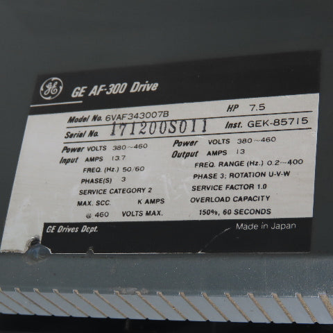 General Electric 6VAF343007B AF-300 Drive 380-460V 7.5Hp 0.2-400Hz