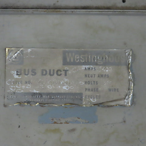 Westinghouse 400A 3PH Copper Bus Duct 600V 10' Sections 50' Total