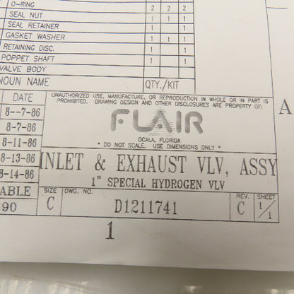 Flair 1211849 Valve Repair Kit 1" Hydrogen Service