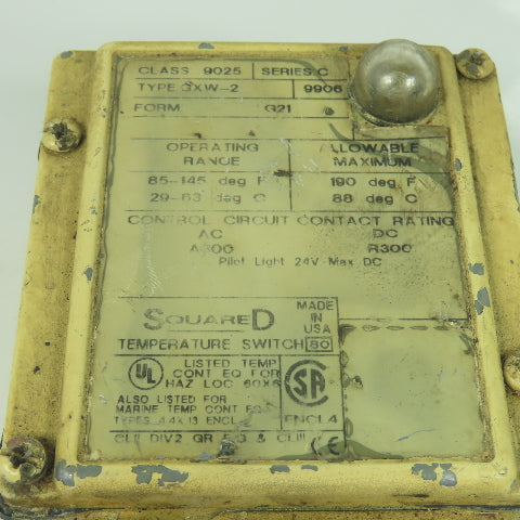 Square D GXW-2 Class 9025 Temperature Switch 85-145°F Range