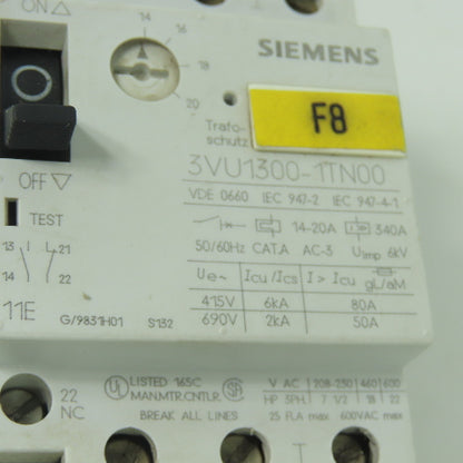 Siemens 3VU1300-1TN00 Starter Motor Protector 600VAC 14-20A
