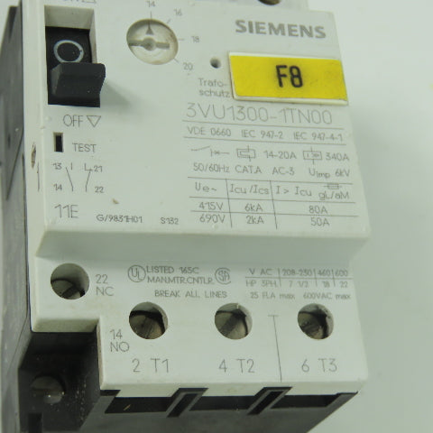 Siemens 3VU1300-1TN00 Starter Motor Protector 600VAC 14-20A