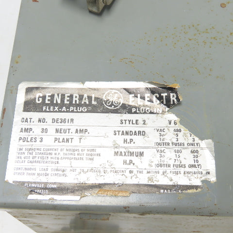 General Electric DE361R Flex-A-Plug 30A 3-Pole Fusible Bus Plug Switch 600V