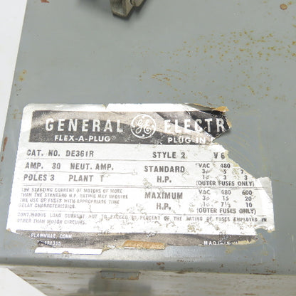 General Electric DE361R Flex-A-Plug 30A 3-Pole Fusible Bus Plug Switch 600V