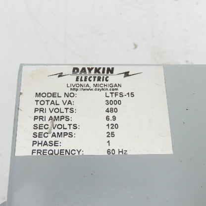 Daykin LTFS-15 Disconnect Transformer Pri 480V Sec 120V 25A Total VA 3000 1PH