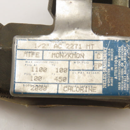 Jamesbury 1/2" NPT Shut Off Valve Chlorine Service 325°F