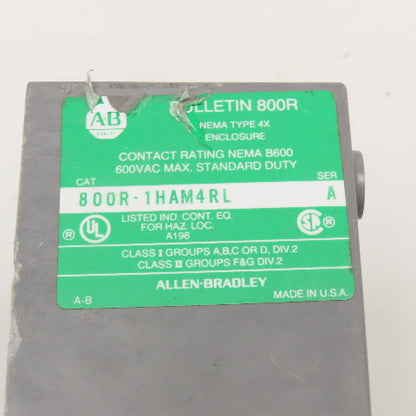 Allen Bradley 800R-1HAM4RL Hazardous Location Electrical Switch Box 600V Max