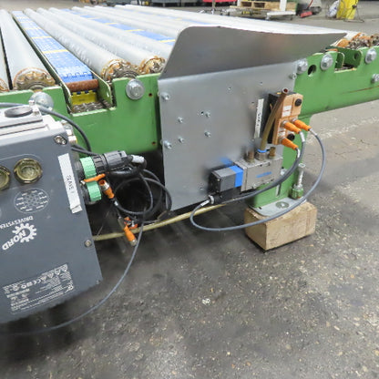 Variable Speed Powered Roller Belt Lift 90° Transfer Conveyor 69"BF x 95"L 33FPM