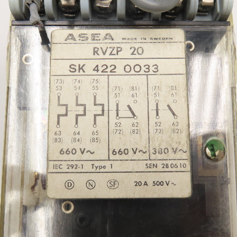 Asea RVZP 20 SK 422 0033 Dual Relays On Socket Base 660V 380V
