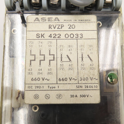 Asea RVZP 20 SK 422 0033 Dual Relays On Socket Base 660V 380V