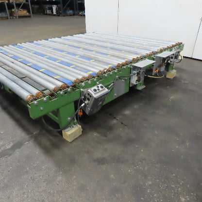 Variable Speed Powered Roller Belt Lift 90° Transfer Conveyor 69"BF x 95"L 33FPM