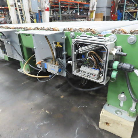 Variable Speed Powered Roller Belt Lift 90° Transfer Conveyor 69"BF x 95"L 33FPM