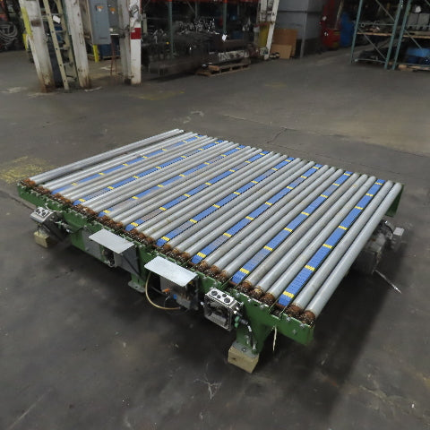 Variable Speed Powered Roller Belt Lift 90° Transfer Conveyor 69"BF x 95"L 33FPM