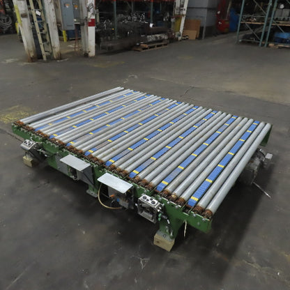 Variable Speed Powered Roller Belt Lift 90° Transfer Conveyor 69"BF x 95"L 33FPM