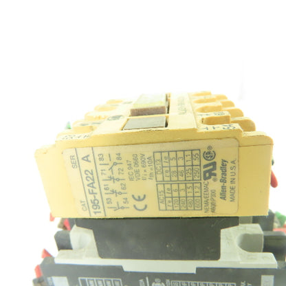 Allen Bradley 100-A09ND3 Ser B Contactor 600VAC 22A 120V Coil W/ 195-FA22 Relay