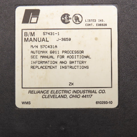Reliance Electric 57C431A Automax 6011 Processor Module