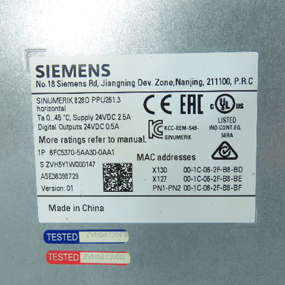 Siemens 6FC5370-5AA30-0AA1 Sinumerik Operator Control Panel 828D PPU261.3