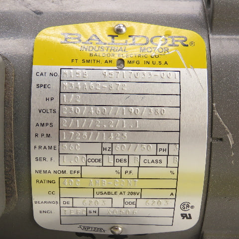 Baldor WP5258304 1/2HP Horizontal Oil Pump 230/460V 3PH 3/8" NPT Tested