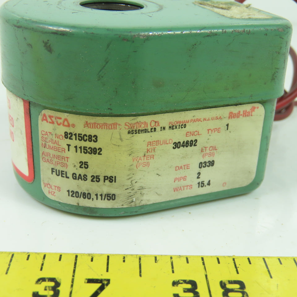 Asco 8215C83 Red-Hat Solenoid Valve Coil 25PSI 120V 15.4W
