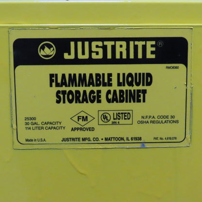 Justrite 25300 30 Gallon Flammable Liquid Storage Cabinet 1 Shelf 44" x 43" x18"