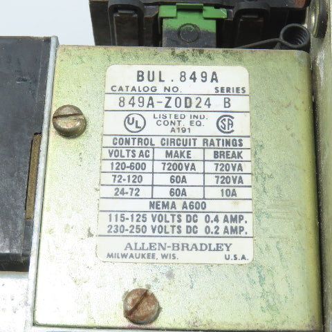 Allen Bradley 849A-Z0D24 Ser B Bull. 849A Time Delay Relay 120-600V