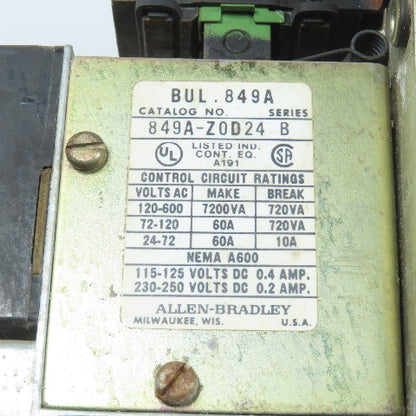 Allen Bradley 849A-Z0D24 Ser B Bull. 849A Time Delay Relay 120-600V