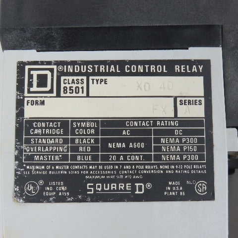 Square D 8501X040 Control Relay 120V Coil 8 N.C. 12 TOT Poles Lot Of 2 (Clean)