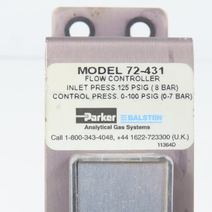 Parker Balston 72-431 0-100 PSIG Single Flow Controller 20 LPM 50 SCFH