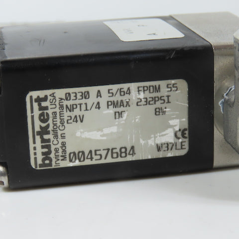 Burkert 00457684 0330-A-5/64-FPDM-SS Solenoid Valve 1/4" W/ Stainless Hose 14'